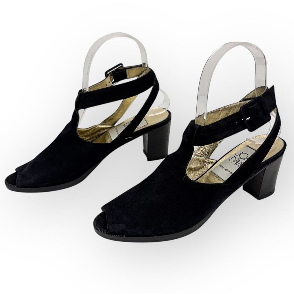 Joan & David Handmade in Italy‎ Black Suede Block Heel Sandals Sz 6M Soft Light